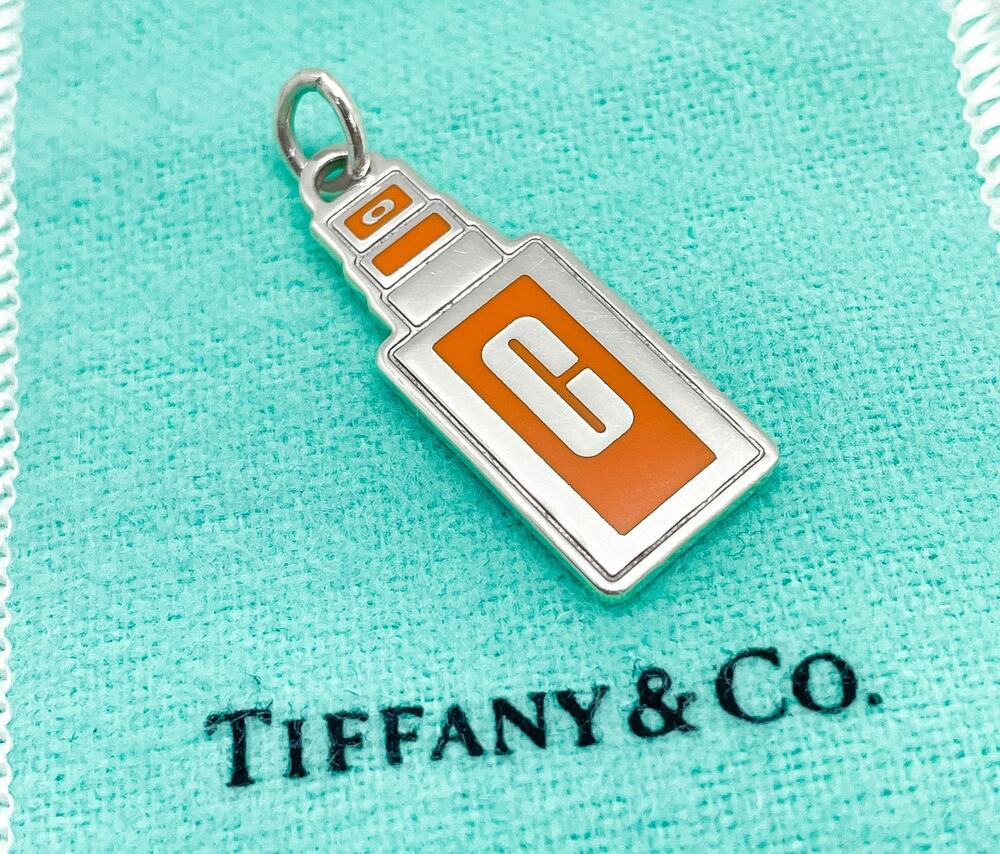 Tiffany & Co. Orange Enamel Clinique Bottle Pendant Charm Sterling Silver